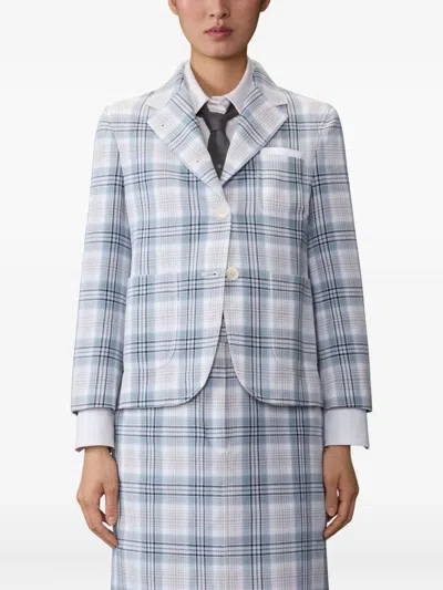 Thom Browne Short Plaid Blazer In Blue