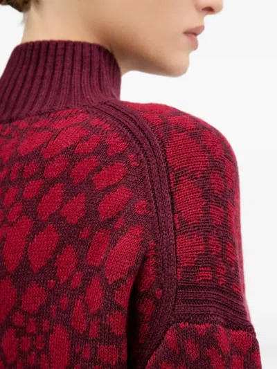 Marc Aurel Patterned Funnel-neck Sweater In Red
