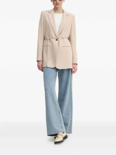 Marc Aurel Belted Button Blazer In Neutral