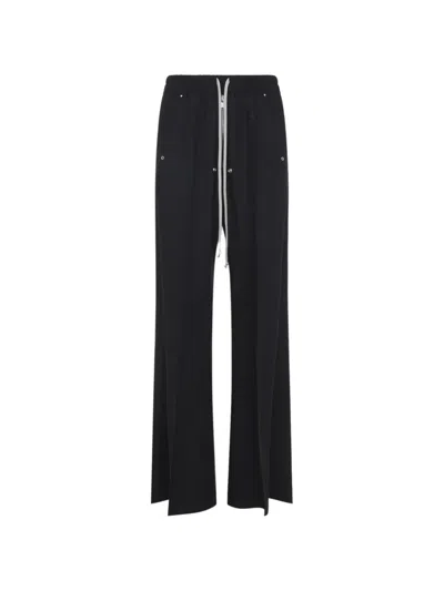 Rick Owens Heizer Belas Wide-leg Cotton-blend Poplin Drawstring Cargo Trousers In Black