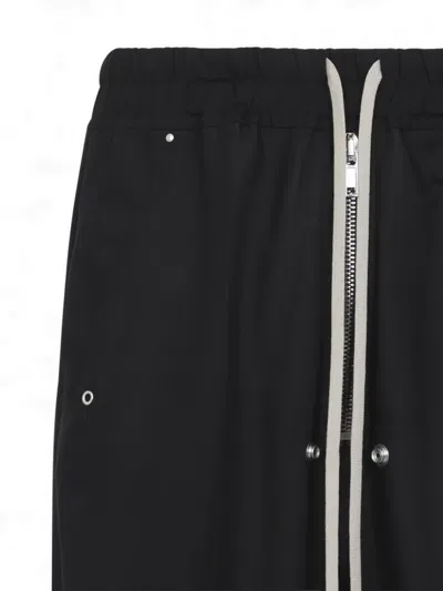 Rick Owens Heizer Belas Wide-leg Cotton-blend Poplin Drawstring Cargo Trousers In Black