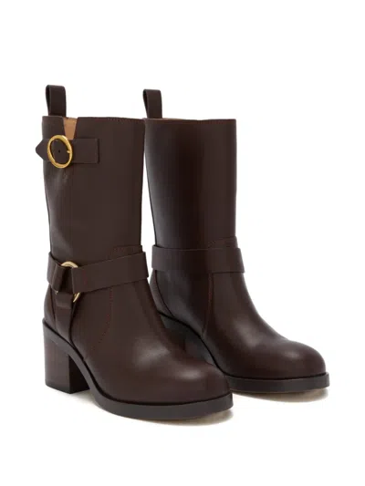 Odissi Harnessed Strap Biker Boot In Brown
