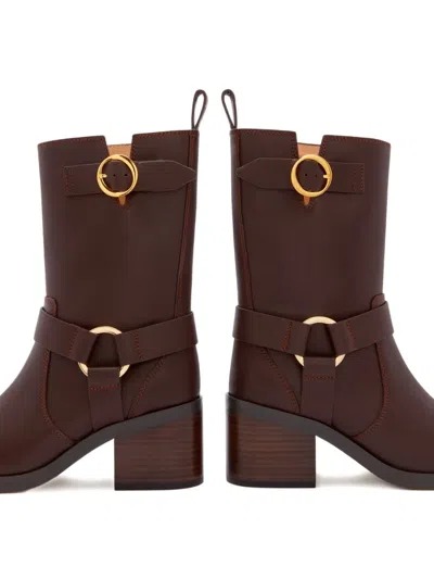 Odissi Harnessed Strap Biker Boot In Brown