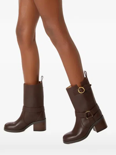 Odissi Harnessed Strap Biker Boot In Brown