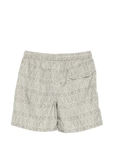 Eleventy Geometric Pattern Swim Trunks In Gray