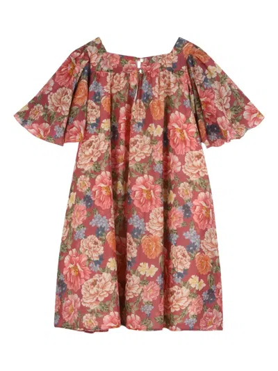 Chloé Kids Floral Ruffled Cotton And Silk Dress In Pink