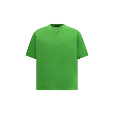 Prada Green Solid Crew Neck T-shirt In Green