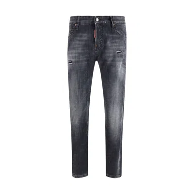 Dsquared2 Stretch Denim Sexy Twist Jeans With Paint Effect Details 17c In Black