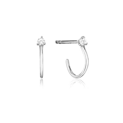 Lily & Roo Solid White Gold Genuine Diamond Lobe Hoop Stud Earrings In Silver