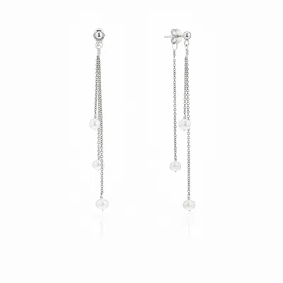 Lily & Roo Solid White Gold Layered Pearl Drop Earrings In Silver