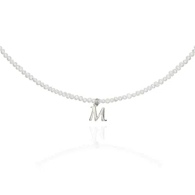 Lily & Roo Silver Small Pearl Initial Letter Choker In White