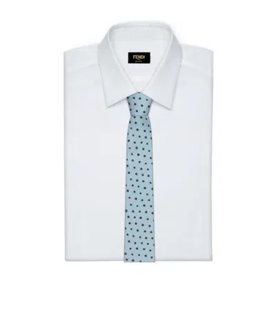 Fendi Tie Light Blue Silk Tie In Blue