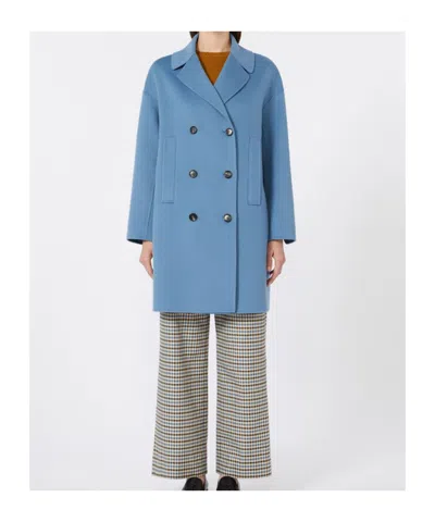 Max Mara Wool Broadcloth Midi Coat In Blue