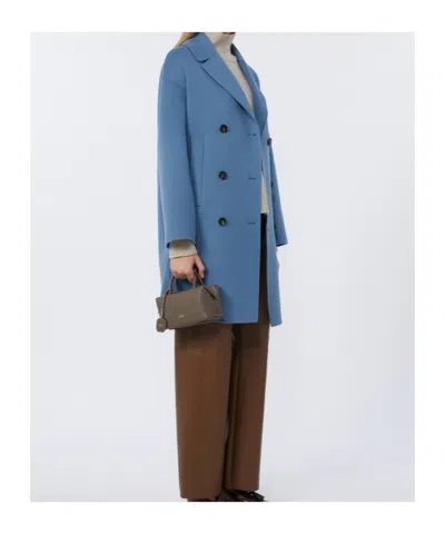 Max Mara Wool Broadcloth Midi Coat In Blue