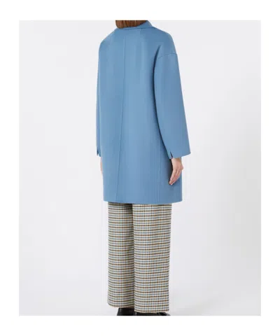Max Mara Wool Broadcloth Midi Coat In Blue