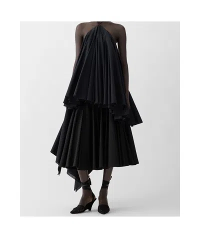 Jacquemus Courte Asymmetric Cotton-blend Crepon Halterneck Dress In Black