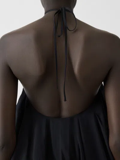 Jacquemus Courte Asymmetric Cotton-blend Crepon Halterneck Dress In Black