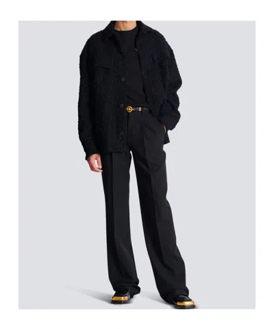 Balmain Monogram Tweed Overshirt In Black