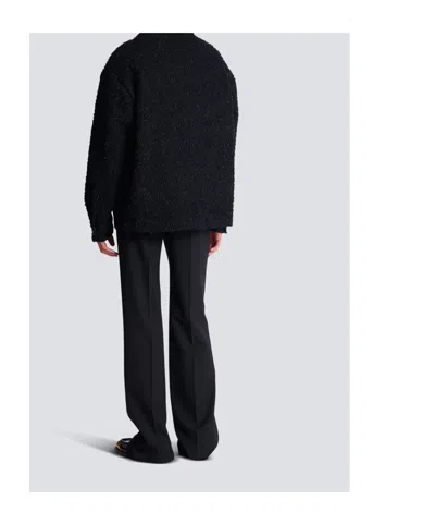 Balmain Monogram Tweed Overshirt In Black