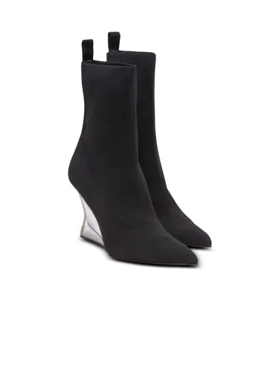 Balmain 95 Ribbed Stretch-knit Wedge Ankle Boots In Black