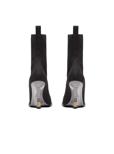 Balmain 95 Ribbed Stretch-knit Wedge Ankle Boots In Black