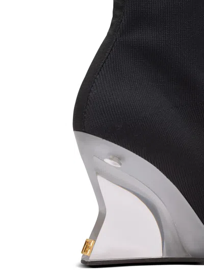 Balmain 95 Ribbed Stretch-knit Wedge Ankle Boots In Black