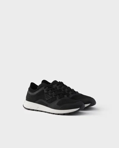 Prada Mesh Panel Sneakers Rubber Sole In Black