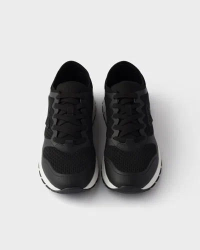 Prada Mesh Panel Sneakers Rubber Sole In Black
