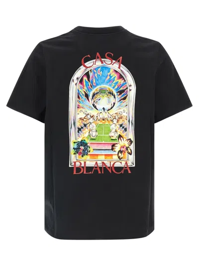 Casablanca Men Black Crewneck T-shirt With Logo Detail On The Front And Maxi Logo On The Rear In Cot In Black