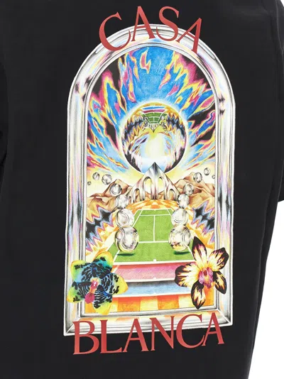 Casablanca Men Black Crewneck T-shirt With Logo Detail On The Front And Maxi Logo On The Rear In Cot In Black