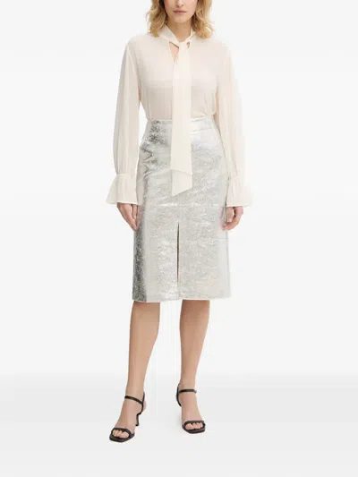 Ouí Front-slit Midi Skirt In Silver