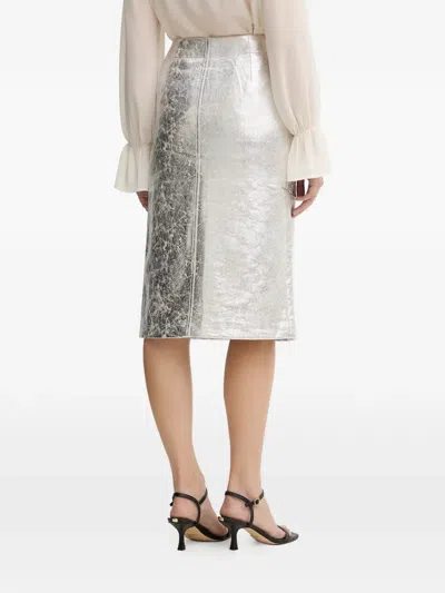 Ouí Front-slit Midi Skirt In Silver
