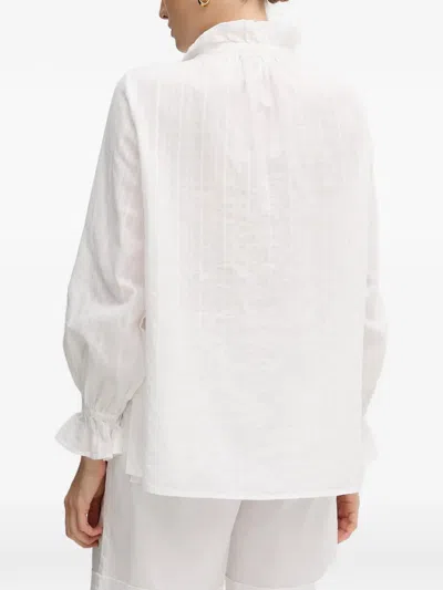 Marc Aurel Ruffled Tie Top In White