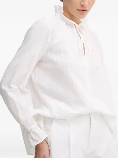 Marc Aurel Ruffled Tie Top In White