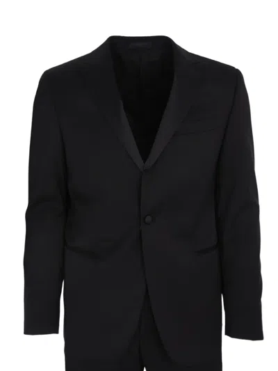 Corneliani Buttoned Wool Suit In Black