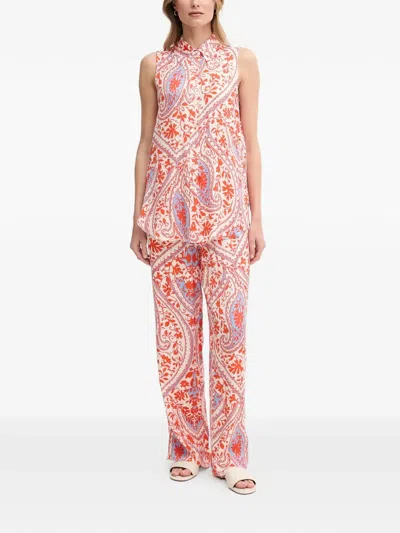 Marc Aurel Collared Patterned Top In Red