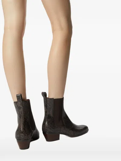 Odissi Ella Python-effect Pull-tab Bootie In Brown