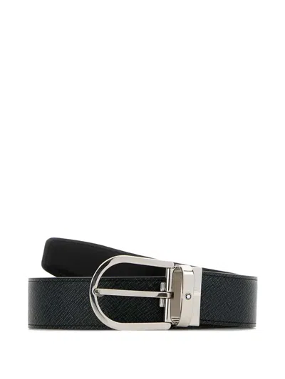 Montblanc Leather Reversible Belt Adjustable Length Textured In Black