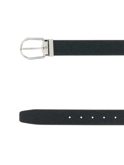 Montblanc Leather Reversible Belt Adjustable Length Textured In Black
