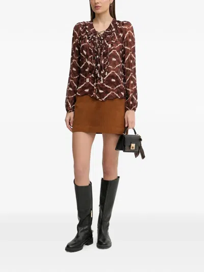 Pedro Del Hierro Ruffled Patterned Top In Brown