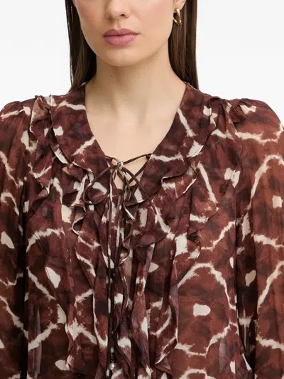 Pedro Del Hierro Ruffled Patterned Top In Brown