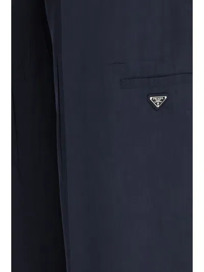 Prada Washed Silk Pants In Blue