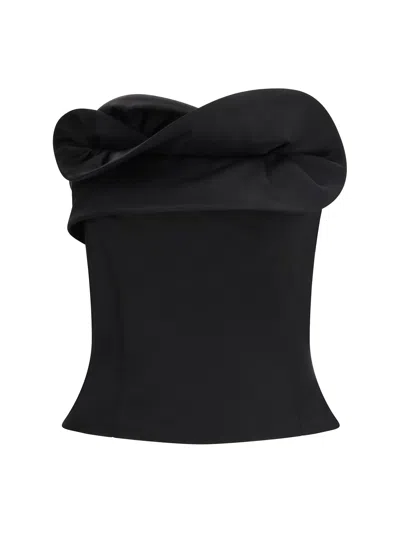 Magda Butrym Wool And Silk Corset Top With Sculptural Neckline In Black