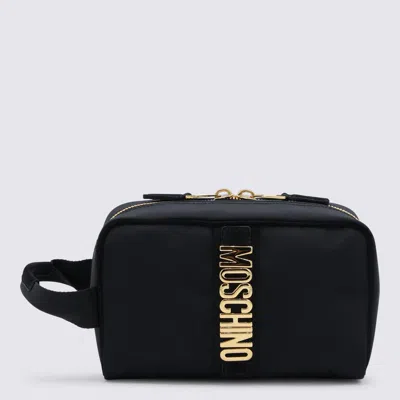 Moschino Black Leather Pouches In Black
