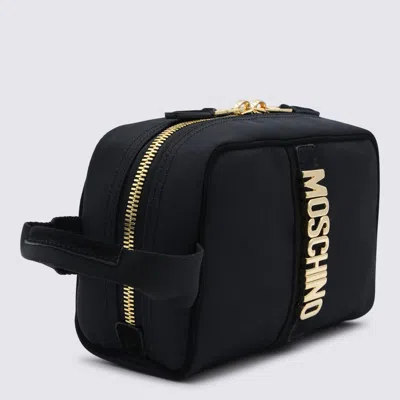 Moschino Black Leather Pouches In Black