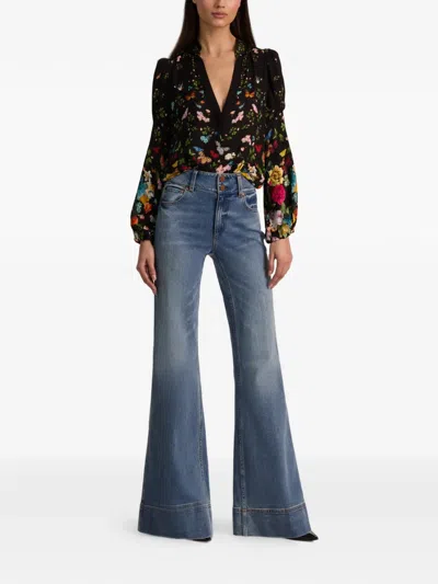 Alice And Olivia Helen Blouson Sleeve Blouse In Black