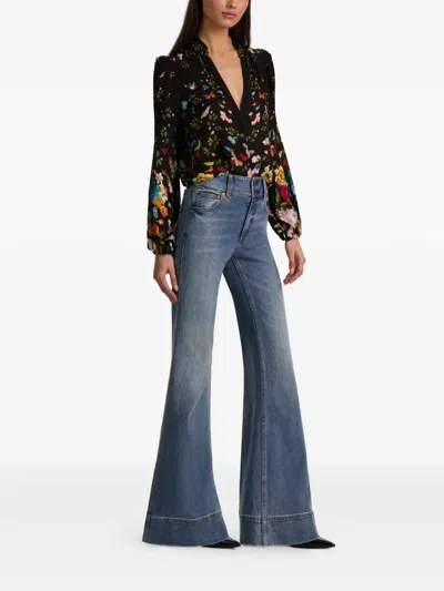 Alice And Olivia Helen Blouson Sleeve Blouse In Black