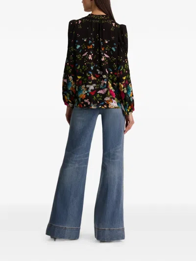 Alice And Olivia Helen Blouson Sleeve Blouse In Black