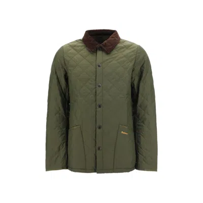 Barbour Heritage Liddesdale Green Jacket With Classic Corduroy Collar And Logo Lettering On The Front In Tec