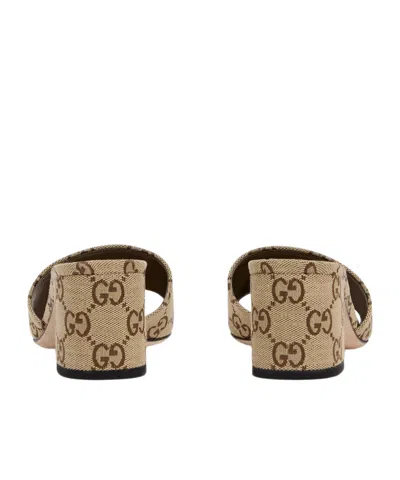 Gucci 55mm Siaga Gg Monogram Canvas Block-heel Sandals In Brown